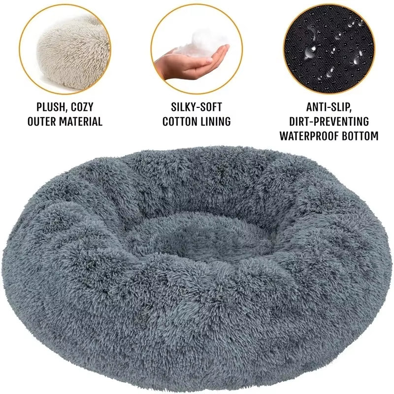 Round Plush Dog Bed and Cat Basket - Washable Winter Warm Pet Sofa for Small, Medium, and Large Dogs