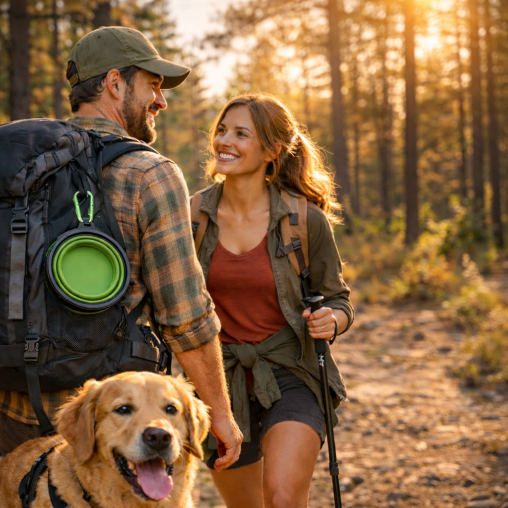 Collapsible Dog & Cat Travel Bowl – 2-in-1 Portable Food & Water Dispenser with Carabiner