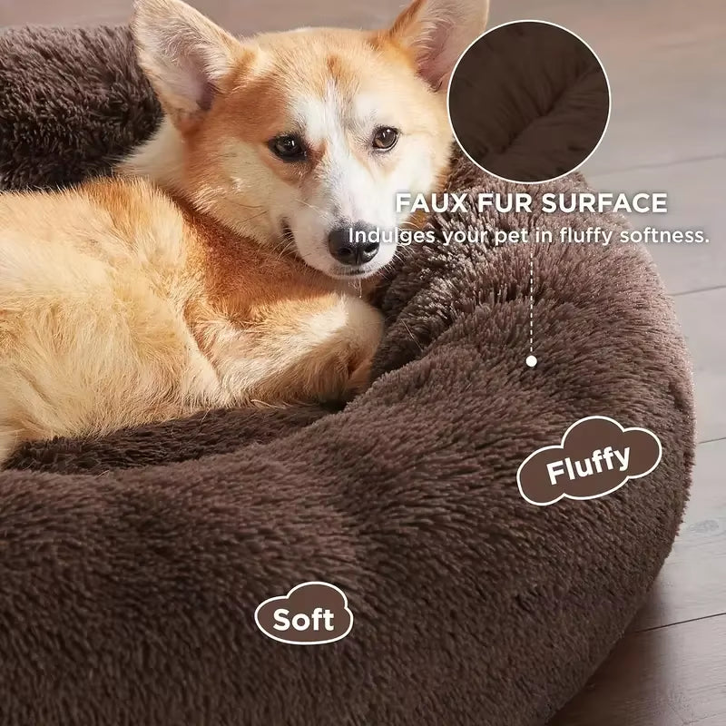 Round Plush Dog Bed and Cat Basket - Washable Winter Warm Pet Sofa for Small, Medium, and Large Dogs